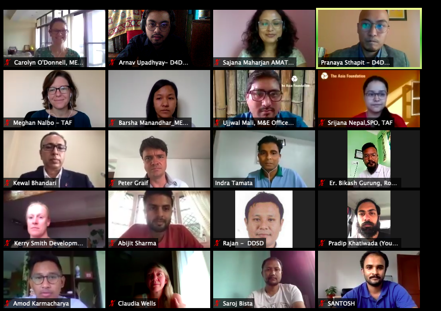 D4D_Nepal's tweet photo. Virtual launch event of ‘Data for Development in Nepal Program Phase II’ yesterday observed gathering of distinguished guests from government, non-government, academia, and private sector. 
@Asia_Foundation @devinitorg @DFID_Stats @DFIDNepal

 #D4DNepal #opendata #OpenData4Nepal https://t.co/xYMdxUvaYU