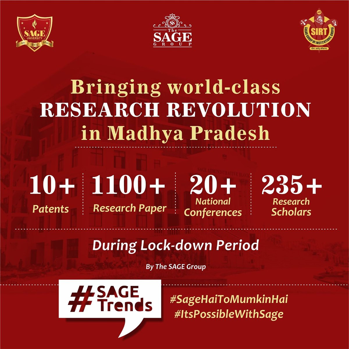 SAGE_INDORE's tweet photo. The Sage Group is bringing global level education  in the heart of India. We are whole heatedly  committed towards giving the brightest of future to our students  even during the pandemic times.

#SageTrends #SageHaiTohMumkinHai #ItsPossibleWithSage
#SUI https://t.co/kSQXz1uKPg