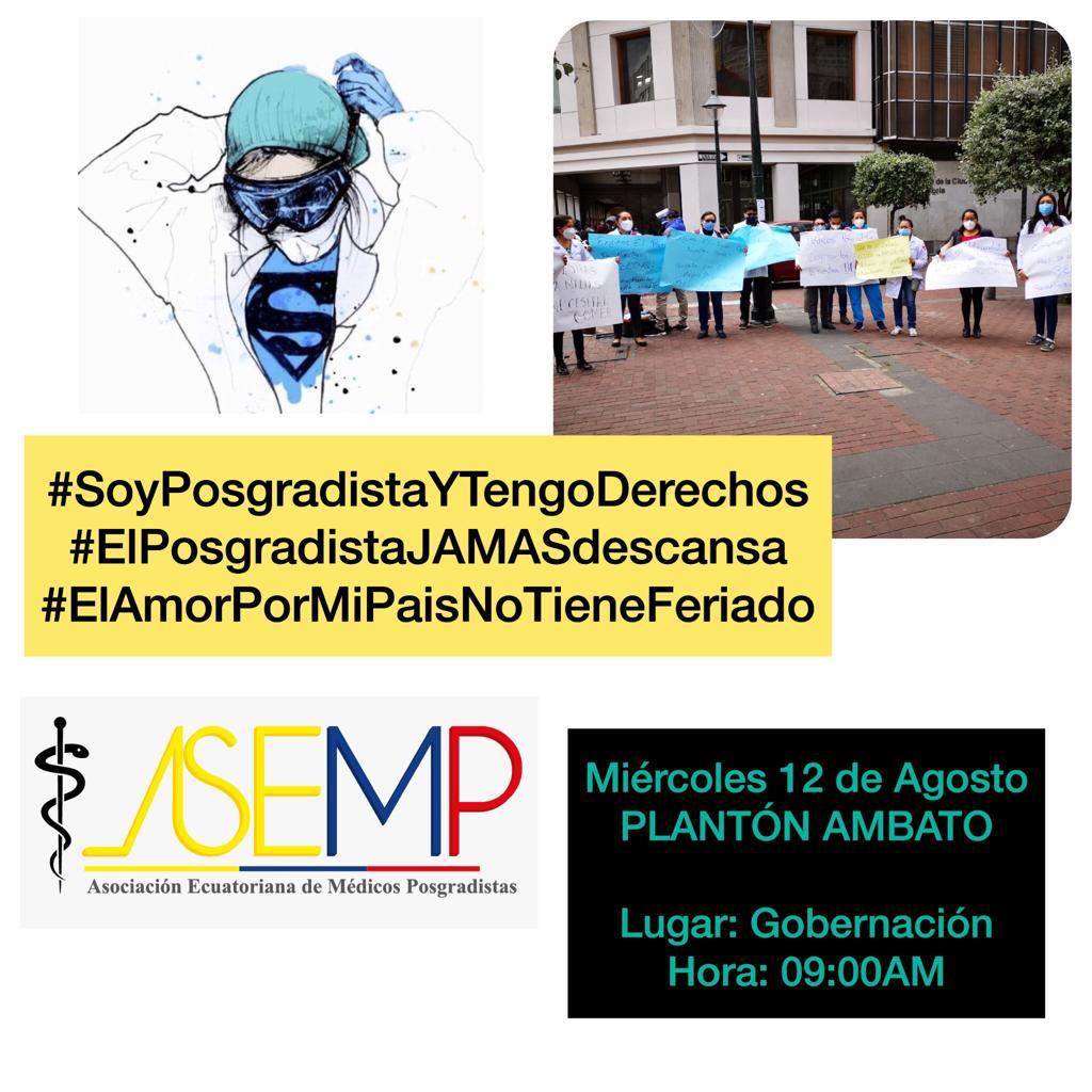 uniprou_ec's tweet photo. #Atención
Compartimos convocatoria de la #ASEMP a un plantón en diferentes ciudades para exigir el cumplimiento de sus derechos.
Nos solidarizamos con las y los médicos postgradistas que en medio de una crisis sin precedentes brindan todo su esfuerzo..
#ContigoSomosFEUE https://t.co/ADFGV0CXlE