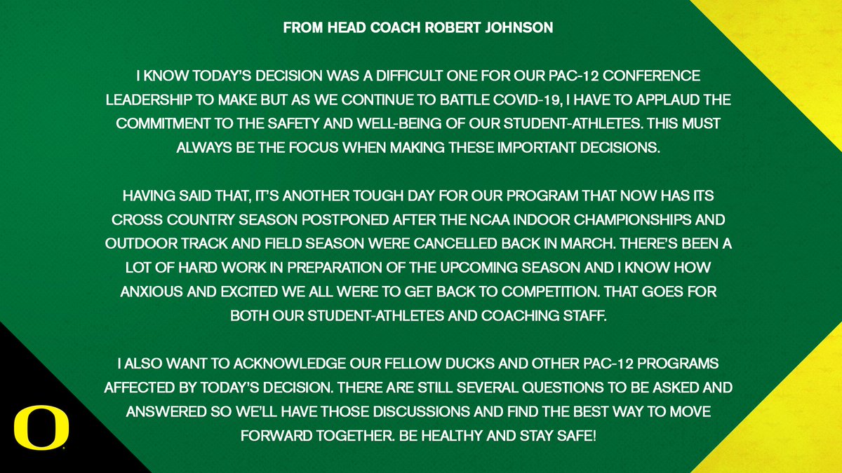 OregonTF's tweet photo. Statement from Head Coach Robert Johnson.

#GoDucks | @Run4Ducks https://t.co/hXNFF4DbVK