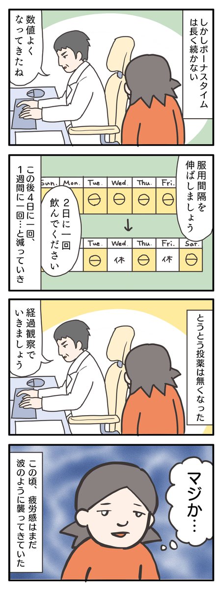 持病の話その9
バセドウ病は再発しやすいけど、数値が正常なら体も楽である、とは限らない。
そして薬の副作用についてはブログで↓
https://t.co/Bu7vyt8QL1
#バセドウ病とPMS #漫画が読めるハッシュタグ 