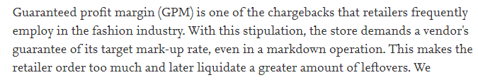 2/ The dirty industry secret is what's called 'Guaranteed Margins'These are agreements between Brand X and Retailer Y, that sales of Brand X for Retailer Y will maintain certain quarterly and annual Gross Margin %