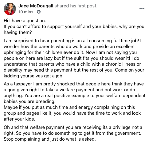 ellaNbuckland's tweet photo. Check out the kind of abuse single and sole mothers endure. This person came into my private group just to tell women they are lazy and worthless. He doesn't seem to understand that 100% of babies come from semen. #parentingiswork https://t.co/dOnlK8SdyM