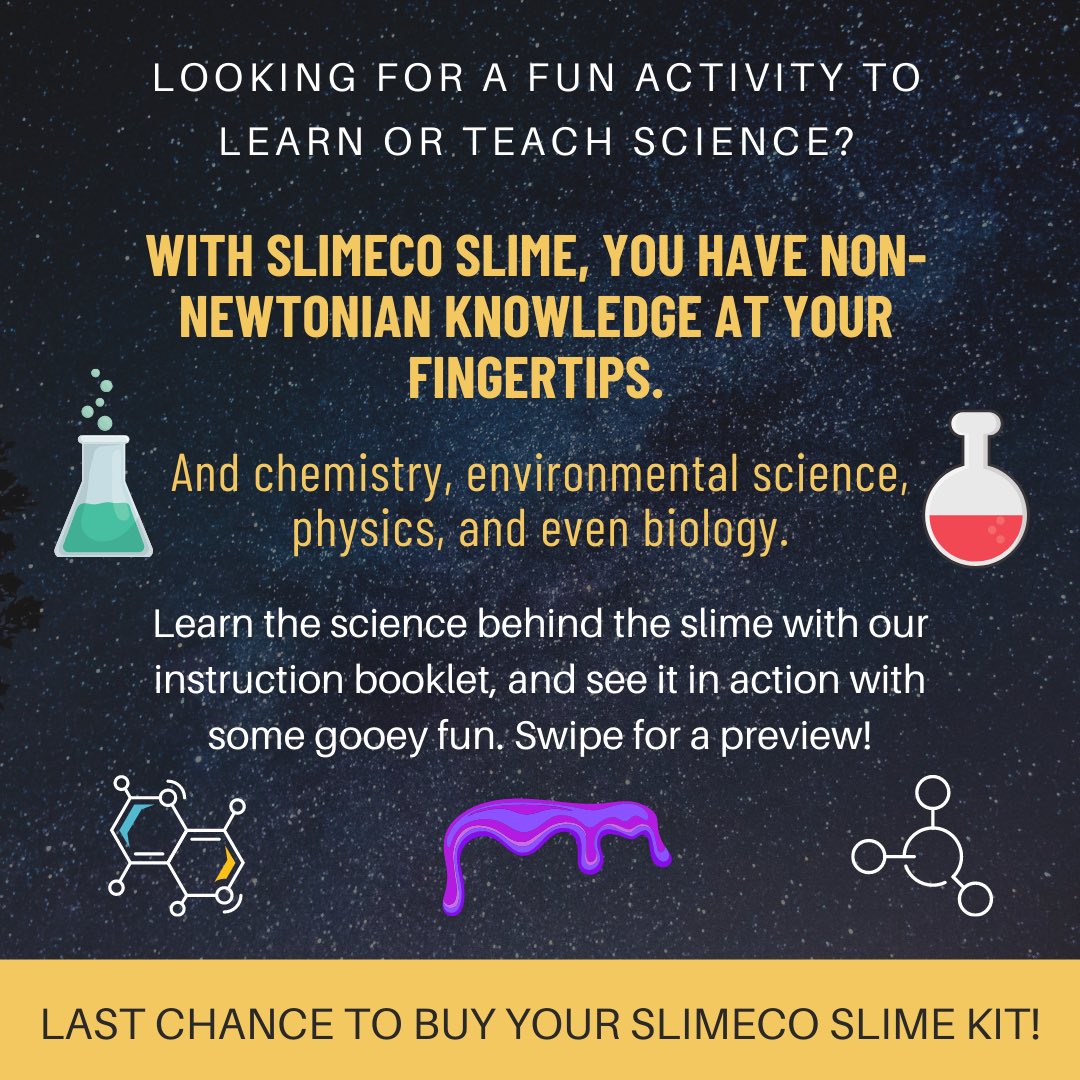 Ja_Slimeco's tweet photo. Whether you’re a parent looking for an engaging science activity or anyone who’s interested in science, Slimeco slime is for you. You’ll have non-Newtonian knowledge at your fingertips. Learn about many science concepts as they relate to our slime through our instruction booklet. https://t.co/E2jFmekEsu