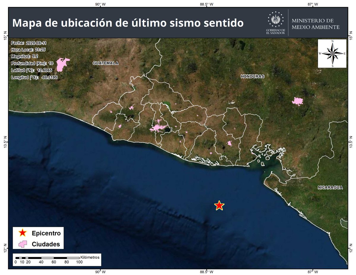 TelenoticiasGMV's tweet photo. DATOS FINALES: Sismo mag. 5.2, frente a la costa de Usulután. A 62 km al sur de Playa El Espino. Prof. 10 km. https://t.co/d9MK0vVq1j