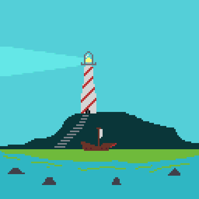 Luis__gray_guy's tweet photo. A simple Landscape with a Lighthouse, hope you like it

#Lighthouse #piel #pixelart #aseprite #hobby #boat #2dart https://t.co/bUM0onirLt