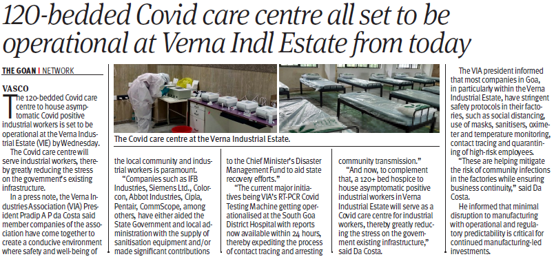 thegoanonline's tweet photo. 120-bedded Covid care centre all set to be
operational at Verna Indl Estate from today
#IndustriesGoa #CovidInGoa
#Initiative #Health #VernaGoa
@goacm @visrane https://t.co/lHt7AKSQKN