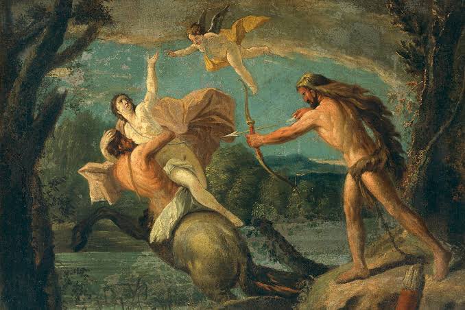 Rafael Poulain on Twitter: "Un centauro llamado Neso se ofreció llevarla en espalda mientras Hércules atravesaba nadando el río, la pareja aceptó y cuando Hércules nadaba, centauro robó