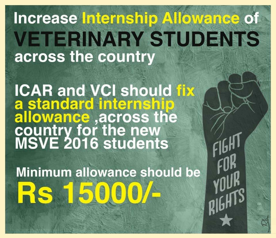 PURUSHUTTAMGOG1's tweet photo. #IncreaseIntenshipAllowance
#NEWVCI2016
ICAR, VCI and state authorities should fix a standard internship allowance of Rs.15000 for Veterinary students across India. 
Please look into the matter
@Dept_of_ADH
@Min_of_FAHD
@HRDMinistry
@icarindia
@girirajsinghbjp
@ATULBORA2 https://t.co/bGMDF7C9hB