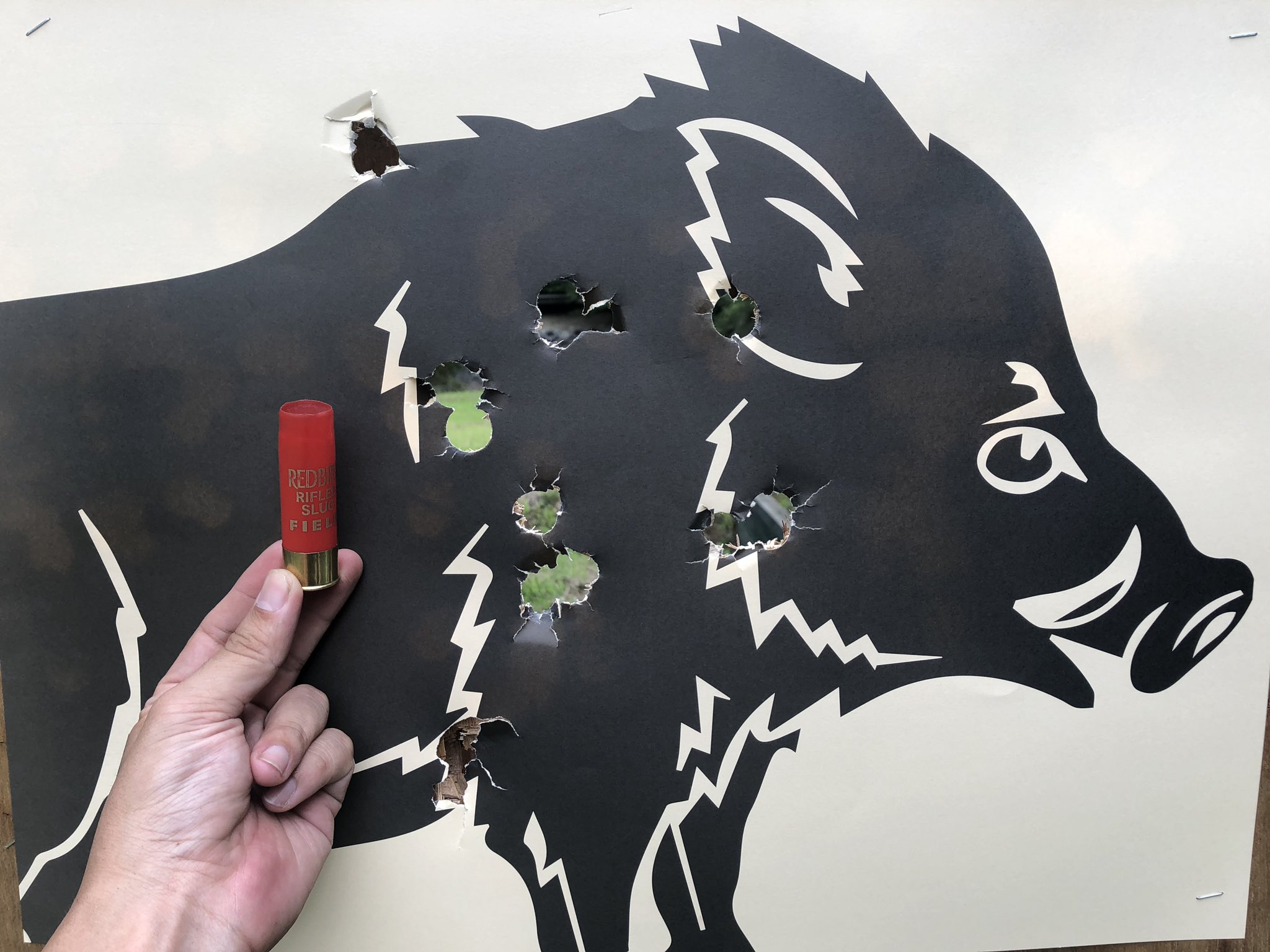 ﾘﾛ氏 Liloshi ひざうち50m レミントンm870 ドットサイト 10発撃って9頭ゲット イノシシって横向いてる時は耳の辺り撃つのがいいらしいけど 何度かしたアゴ吹っ飛ばしただけで終わったことあったから肩甲骨寄りを狙うようにしてる 余裕があればヘッド寄り