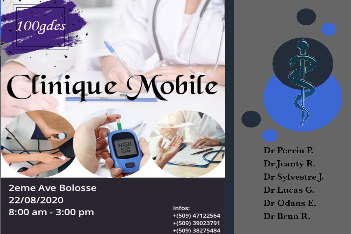 Docteur_Perrin's tweet photo. Ou pa santi w twò bien ?
Ou pa gen kòb pou al lopital ?

Samdi 22 out 2020 yon gwoup medsen bien motive ap nan 2eme avni Bòlòs pou pote èd yo bay kominote a, yon ti kotizasyon 100goud sèlman w ap bezwen pou w vin fè konsiltasyon pa w la a.
N ap kòmanse depi 8:00 am pou 3:00 pm. https://t.co/L6T4uLZ6Ba