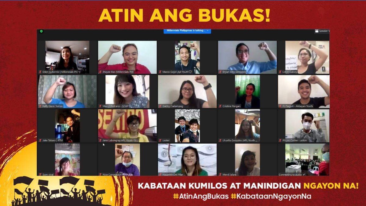 TitaMeryl's tweet photo. Maraming salamat sa mga nakilahok at tumutok sa ating programa sa #InternationalYouthDay sa Zoom at Facebook Live. Patuloy tayong kumilos at manindigan, ngayon na!✊🏻

Makisali rin sa ating Twitter Rally mamayang 7PM at gamitin ang #AtinAngBukas #KabataanNgayonNa! https://t.co/zoUHGKdeGX