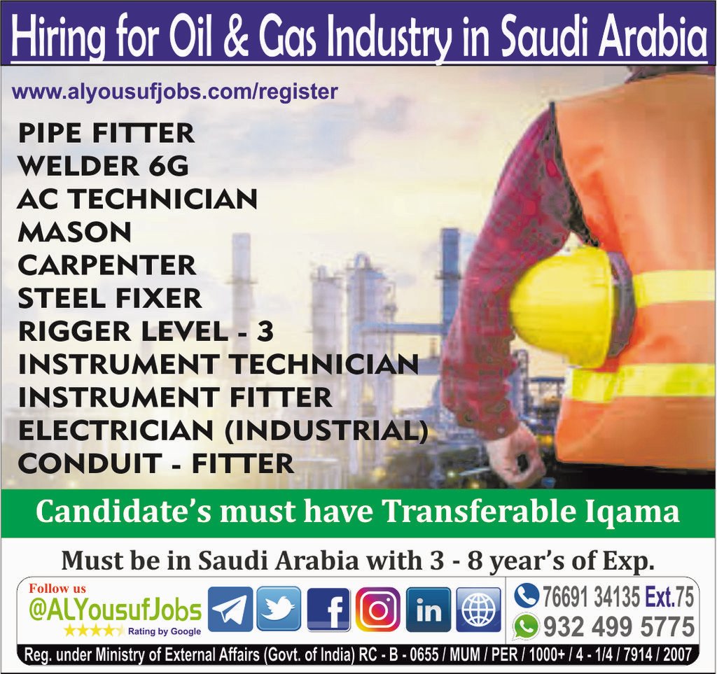 alyousufjobs's tweet photo. Est.1984 @AlYousufjobs is #Recruiting now for #SaudiArabia #Local_Transfer Interested may pls register- https://t.co/CLiQtBl2qO @Gulfwalkins @Naukri @GulfJobCareers @gulfjob365 @GulfIntlForum #alyousufjobs #gulfjobs #jobsinsaudiarabia #hiring #recruiting #saudiarabia #ksajobs https://t.co/AUjeKbVloU