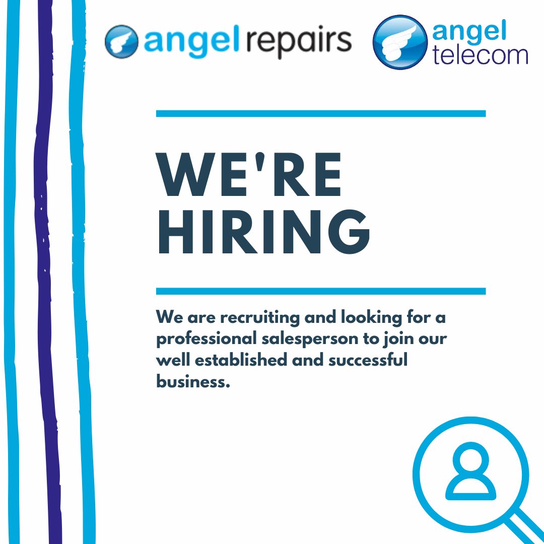 AngelTelecom's tweet photo. We are recruiting and looking for a professional salesperson to join our well established and successful business. Call 07779138083 or email stuart.hudson@angel-telecom.co.uk.
.
.
.
#angeltelecom #bradford #mobile #recruitment #jobs #lancashire #sales https://t.co/dSAHyl7RMh