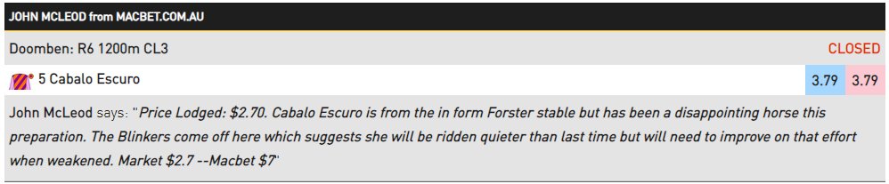 MacBetTips's tweet photo. We weren't expecting to tweet this today but well ridden #Fradd!
@macbetjohn's best @Betfair_Aus lay today has run third after drifting in the market as expected ✅
https://t.co/4rnDMfskV3 https://t.co/XLBvQaaHwt