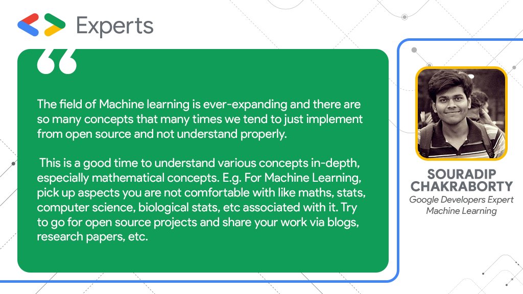 GoogleDevsIN's tweet photo. As we all stay indoors during the crisis, we can make the best use of this time.
This week in - GDEs’ Guide to Navigate COVID-19

Our @GoogleDevExpert @RisingSayak, @SOURADIPCHAKR18 &amp; @DcoustaWilson share their thoughts on:

Topic 4: Contributing to the Community during COVID-19 https://t.co/FBWMKmILVV