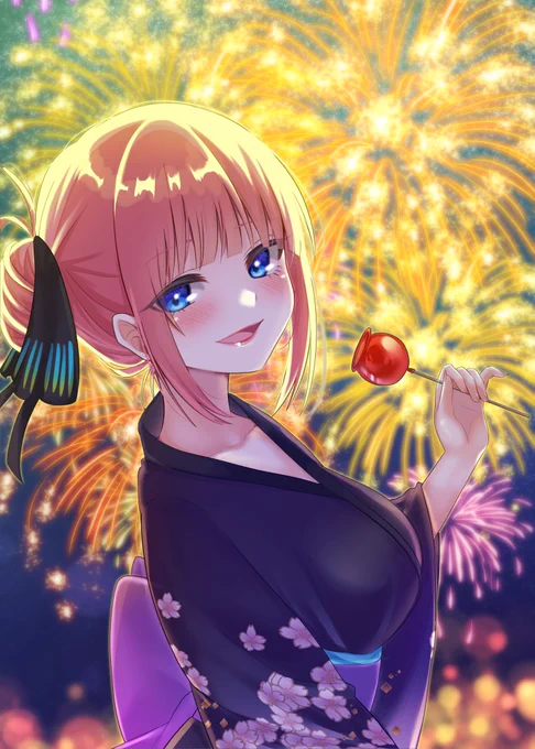 りんご飴と花火と二乃?
#五等分の花嫁 #中野二乃 