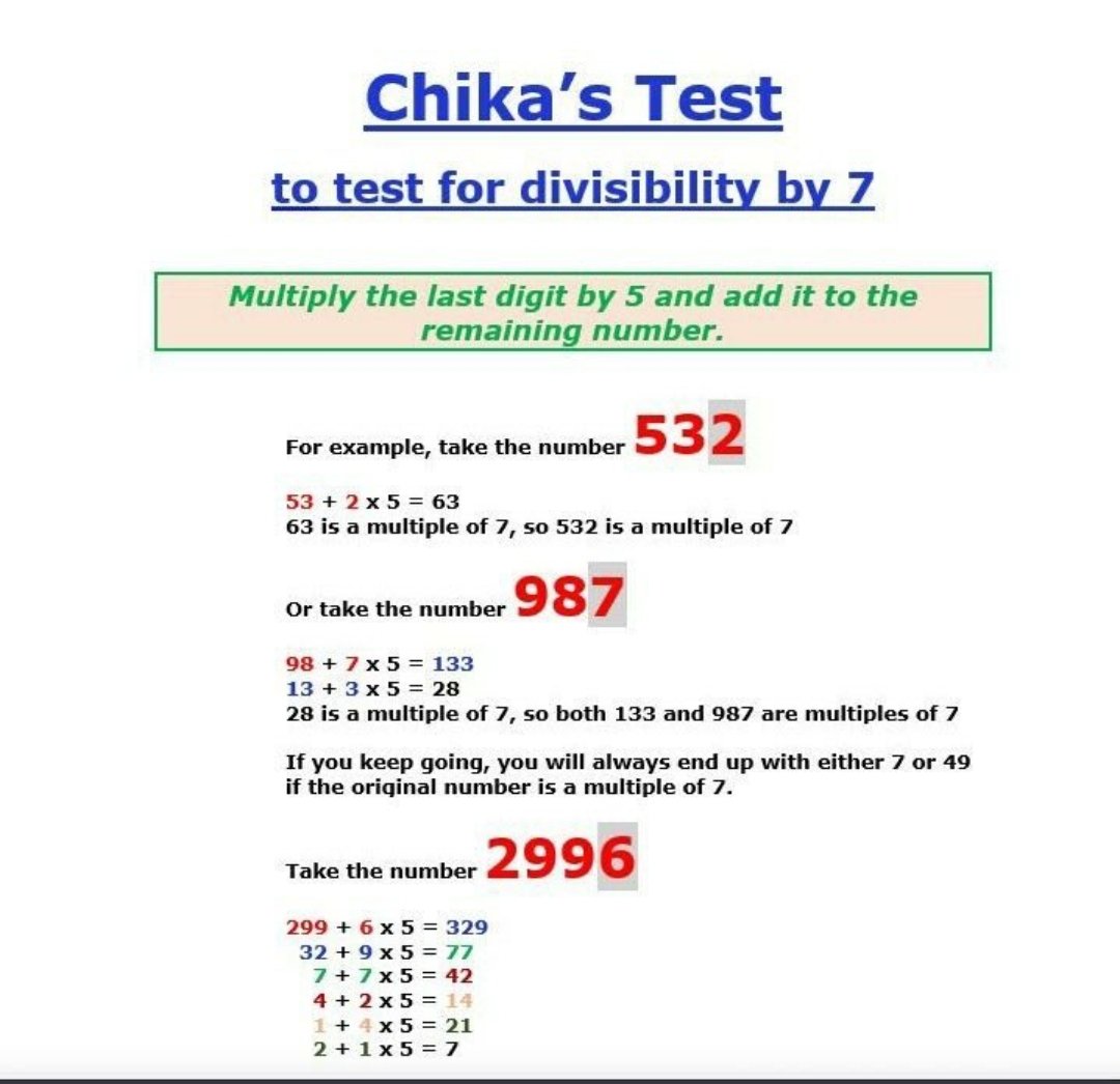 WMS_Maths's tweet photo. @WMount students - has anybody seen this in the news? A new method has been discovered for checking if 7 is a factor of a number... the discoverer was a 12 year old boy! Why don't you test his test? #NumberTheory https://t.co/phSHa8TwhE