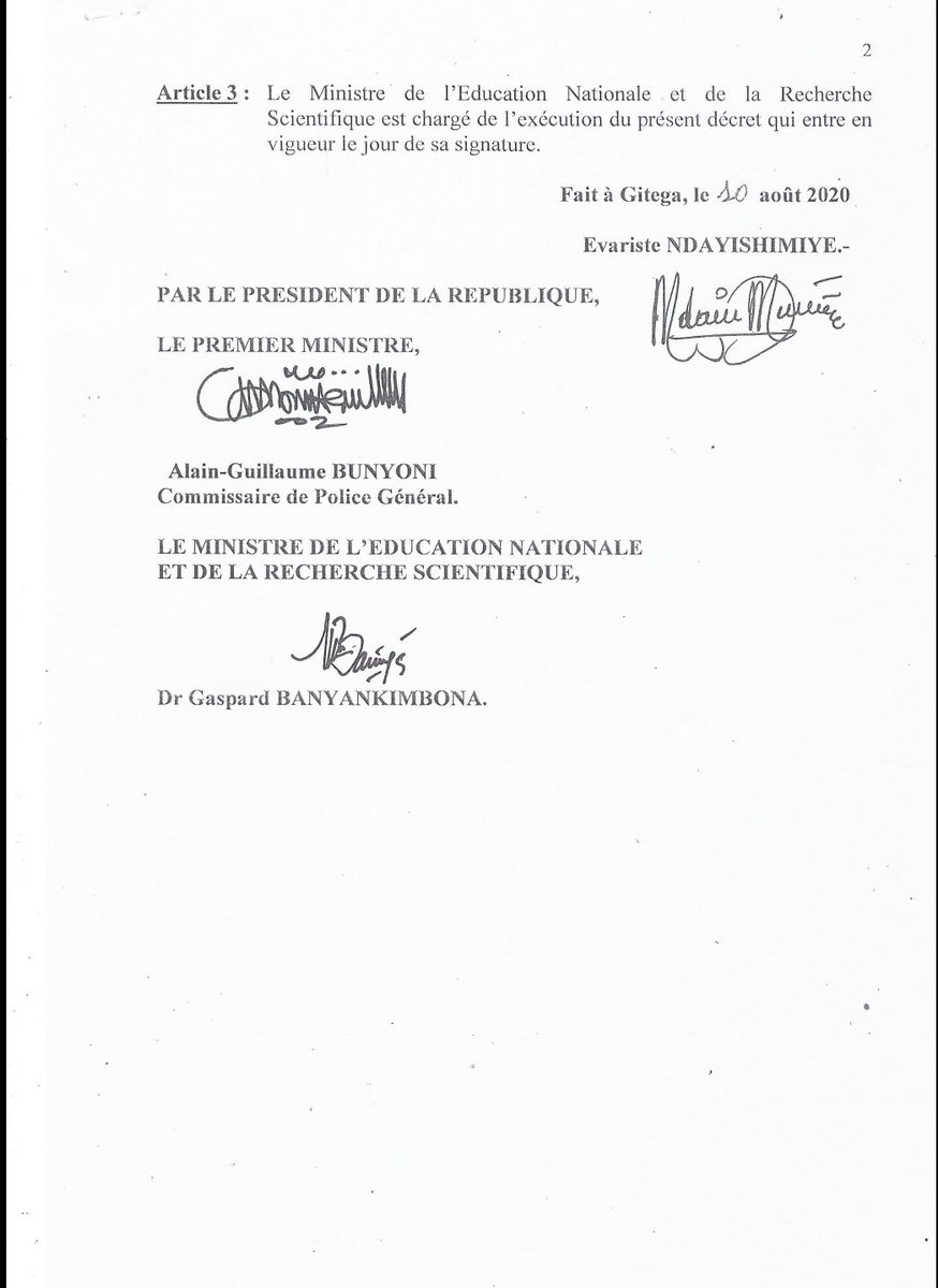 #Burundi Décret présidentiel Numero 100/035 du 10 Août 2020 portant nomination de Stany Nahayo comme Nouveau Directeur de la Radio Scolaire Nderagakura.