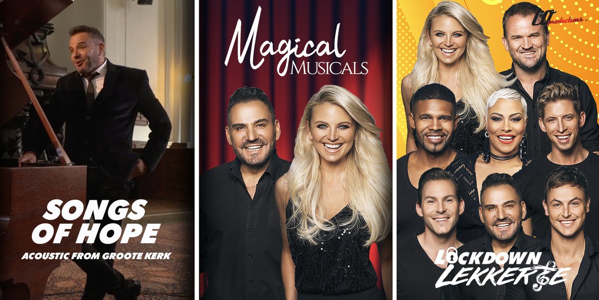 Daar is hope vermaak op pad. 
<a href="/Andre_Schwartz/">Andre Schwartz</a> 16 Augustus: Songs of Hope - acoustic from <a href="/GrooteKerkSA/">GrooteKerk</a>. 
<a href="/Leah/">meh</a> SA &amp; <a href="/LeeScottMusic/">Lee Scott</a> 13 September Battle of the Voices
André Schwartz &amp; Leah 27 September Magical Musicals 
Kaartjies bit.ly/COProductions_….