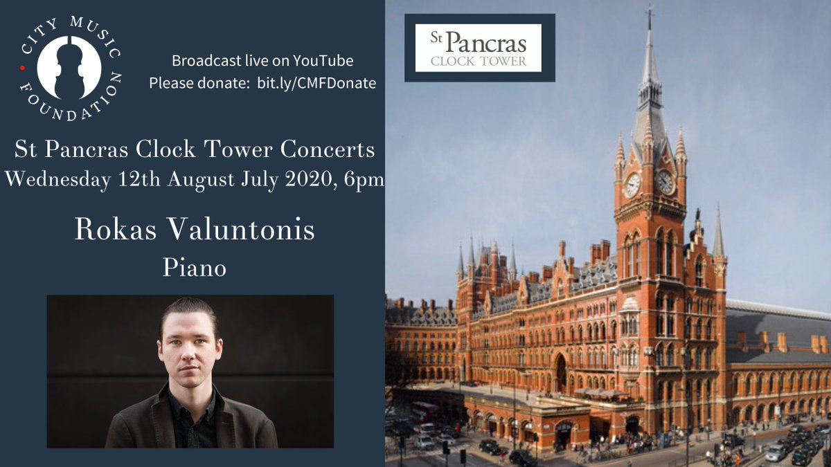 CityMusicF's tweet photo. *TODAY @ 6pm*
The FINAL live broadcast from the summer @StPancrasClock series with #Lithuanian #pianist Rokas Valuntonis
https://t.co/HOizXluw7G
@LTEMBASSYUK @CrossEyedPiano @GramophoneMag @MrPhoebus @alterclassical @pianistmagazine @LonPianoMeetUp @ClassicFM @ClassicalMusic_ https://t.co/k4fvX22ZDr