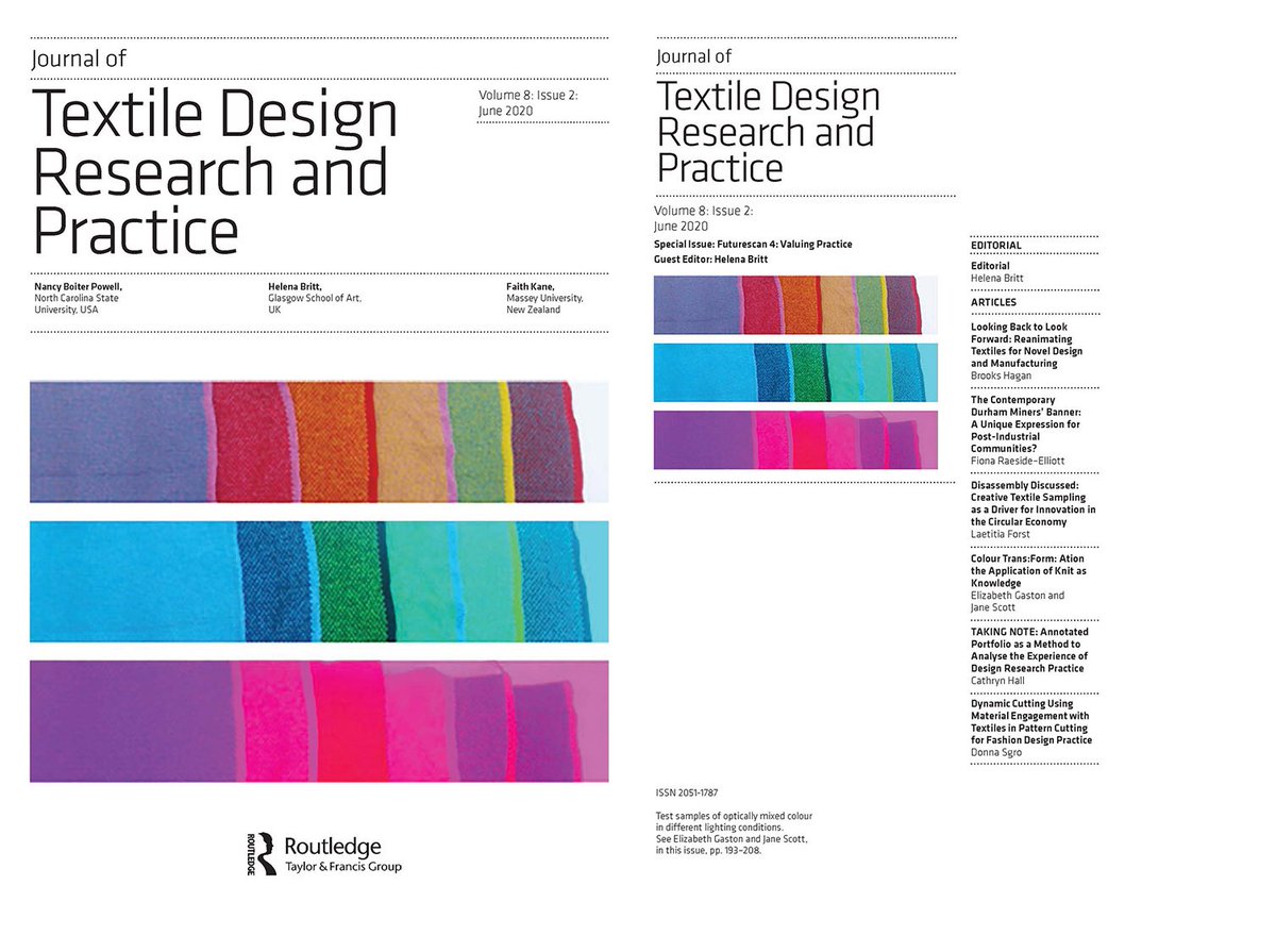 Special issue: Journal of Textile Design Research and Practice published by <a href="/tandfonline/">Taylor & Francis Research Insights</a> - articles developed from <a href="/FTCorg/">fashionandtextiles</a> conference Futurescan 4: Valuing Practice <a href="/boltontextiles/">@textilesboltonuni</a> @BoltonUni #textiles #fashion #research #fashionandtextiles #JTDRP tandfonline.com/toc/rftd20/8/2…