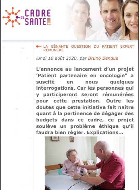 Quelle méconnaissance des compétences des patients experts. Quel article honteux et méprisant <a href="/Cadresantecom/">cadredesante.com</a> 😡🤬
Et les traiter de «personnages» et dire le cancer est la faute des malades ! 
Tout l’article est inadmissible  cadredesante.com/spip/infos/le-…
