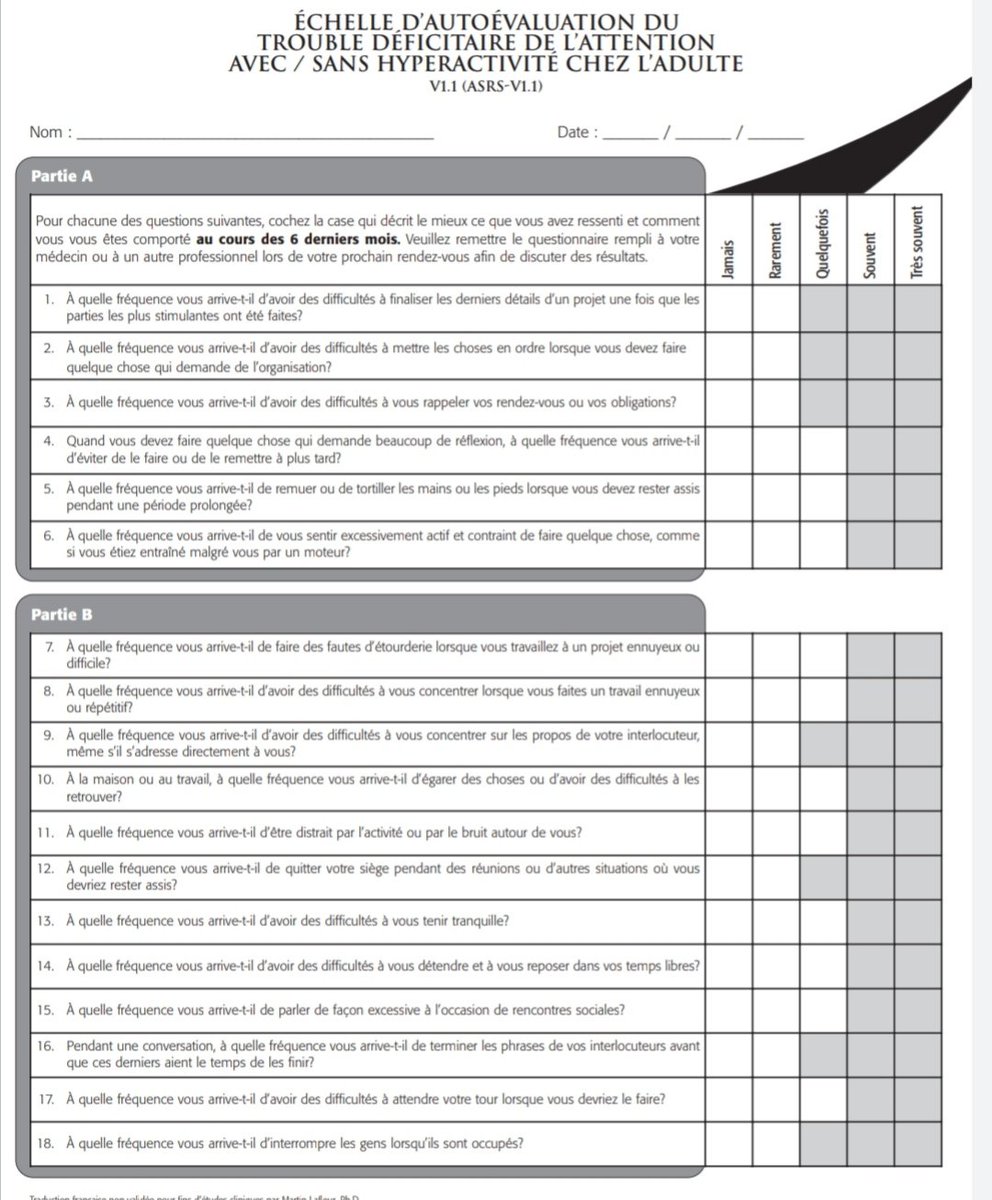 frontier__psych's tweet photo. Le meilleur questionnaire en langue française pour le TDAH / ADHD adulte. Un des troubles les plus sous diagnostiqués, qui demande beaucoup de finesse diag pour le différencier d'un trouble bipo, tr de la personnalité, cyclothymie, dysthymie, etc. #hyperactivite https://t.co/apWzvHmhBG