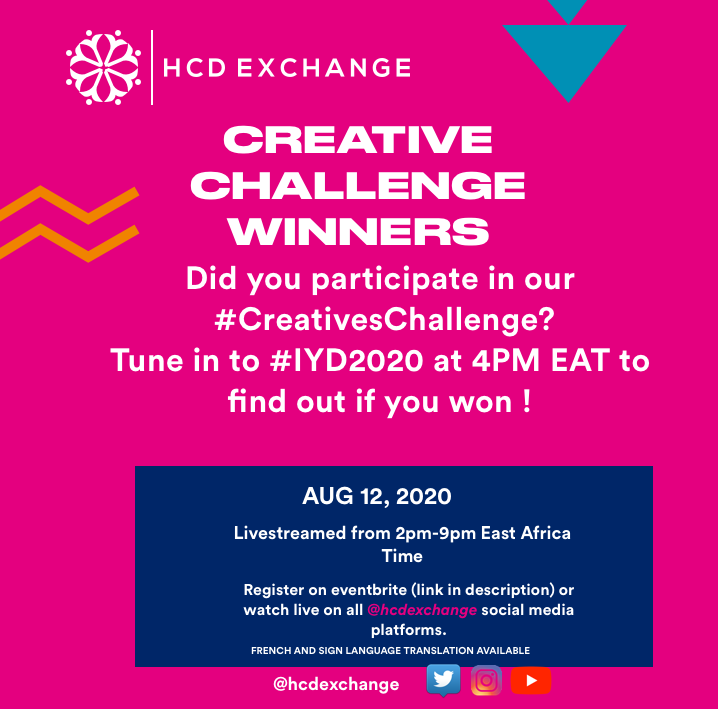 HcdXchange's tweet photo. Did you participate in our #CreativesChallenge? Tune into #IYD2020 to find out if you are one of the winners! #IYD2020 #HCDExchange #YouthDesign #Design4ASRH
https://t.co/vRYIK0egn3 https://t.co/Y8F7iUQ1iS