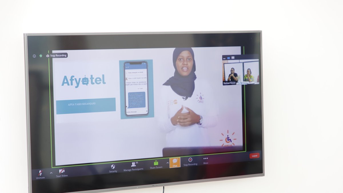 amua255's tweet photo. The first team,@afyatel to pitch, joining us live from #Zanzibar, they are building a mobile app to deliver correct and age-appropriate information and knowledge about #SRH to adolescent youth with hearing impairment. #AMUADemoDay

Virtual Location: https://t.co/WiwVHlUWSL https://t.co/WXmBtCN2py