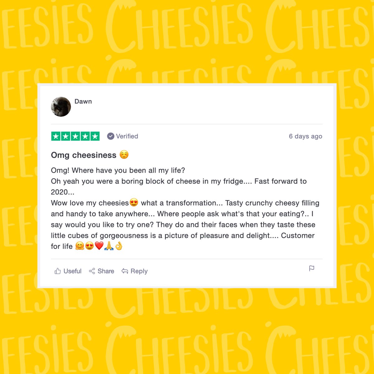 SnackCheesies's tweet photo. ✅ CHEESIES X TRUSTPILOT ✅
In a very short space of time, we've racked up nearly 400 reviews on @Trustpilot, and now have an 'excellent' score with a 4.8* rating. Not bad right?
#Cheesies #cheesesnack #newsnack #trustpilot #ketosnack #GFsnack https://t.co/364DxvsRpS