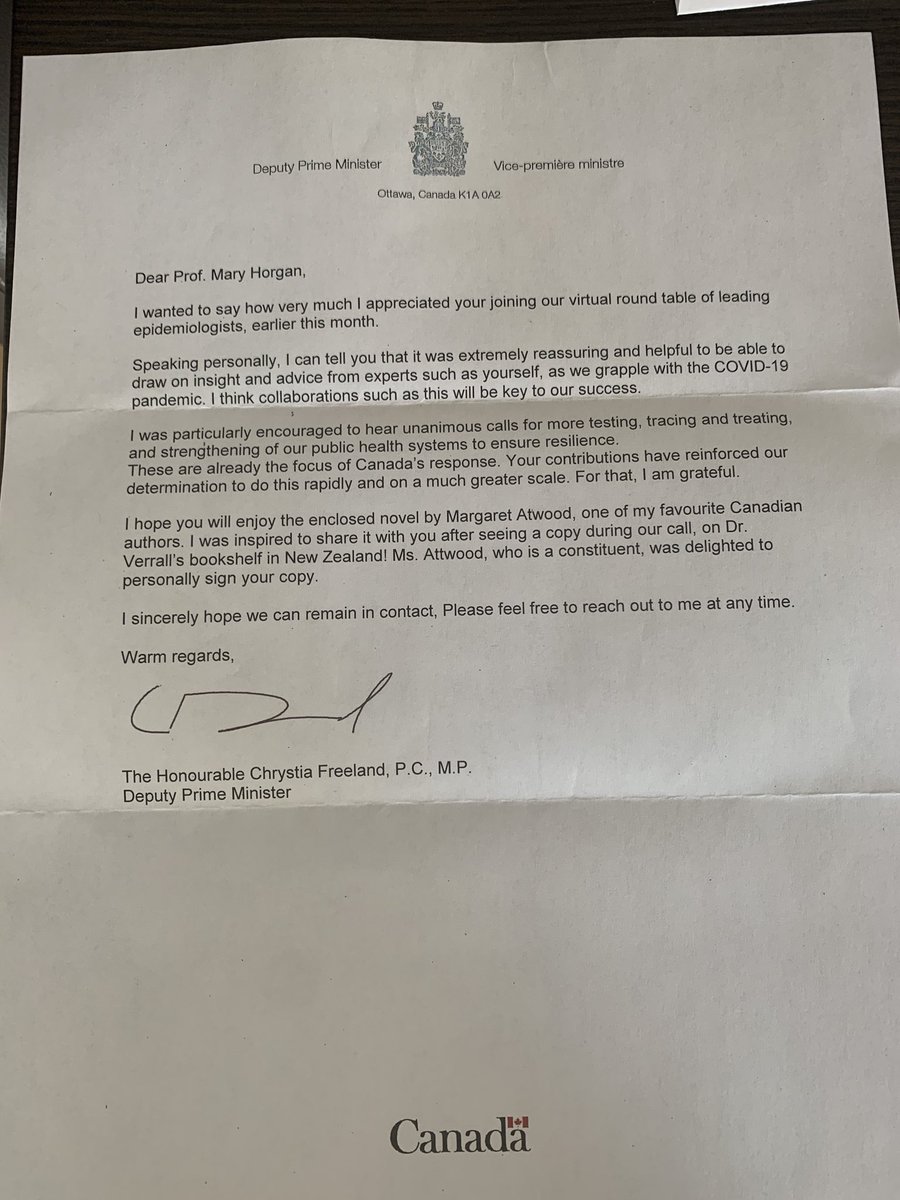 profmaryhorgan's tweet photo. Thoughtful note & gift from @cafreeland Deputy PM of Canada 🇨🇦 to acknowledge my contribution to virtual round table #Covid19 info sharing 7 countries 🇮🇪 🇨🇦🇳🇿🇭🇰🇰🇷🇮🇱🇺🇸 thank you @MargaretAtwood #workingtogether #sciencehasnoborders @RCPI_news @UCC https://t.co/12v6fBaT5T
