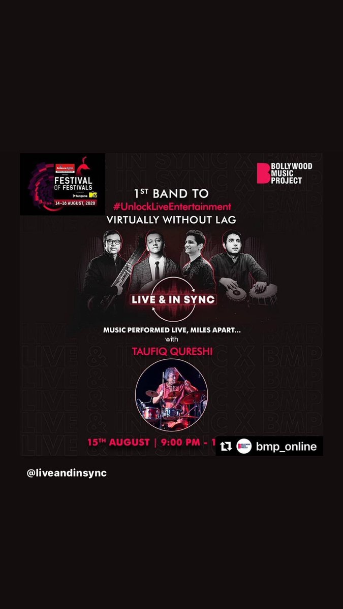 dddrums's tweet photo. Super excited to perform with my band @liveandinsync @FestOfFestivals @bmp_online on 15th Aug at 9pm with these incredible musicians @RasikaShekar @MameKhanMusic &amp; #UstadTaufiqQureshi 
Tickets available on @bookmyshow https://t.co/GXZNecvspt