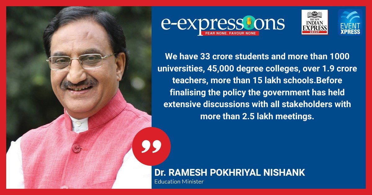 'The government has held extensive discussions with all stakeholders with more than 2.5 lakh meetings,' says Union Minister of Education @DrRPNishank. #ExpressExpressions @PrabhuChawla #NewEducationPolicy #NEP2020 

Watch | youtu.be/eYaWnD_mx8w