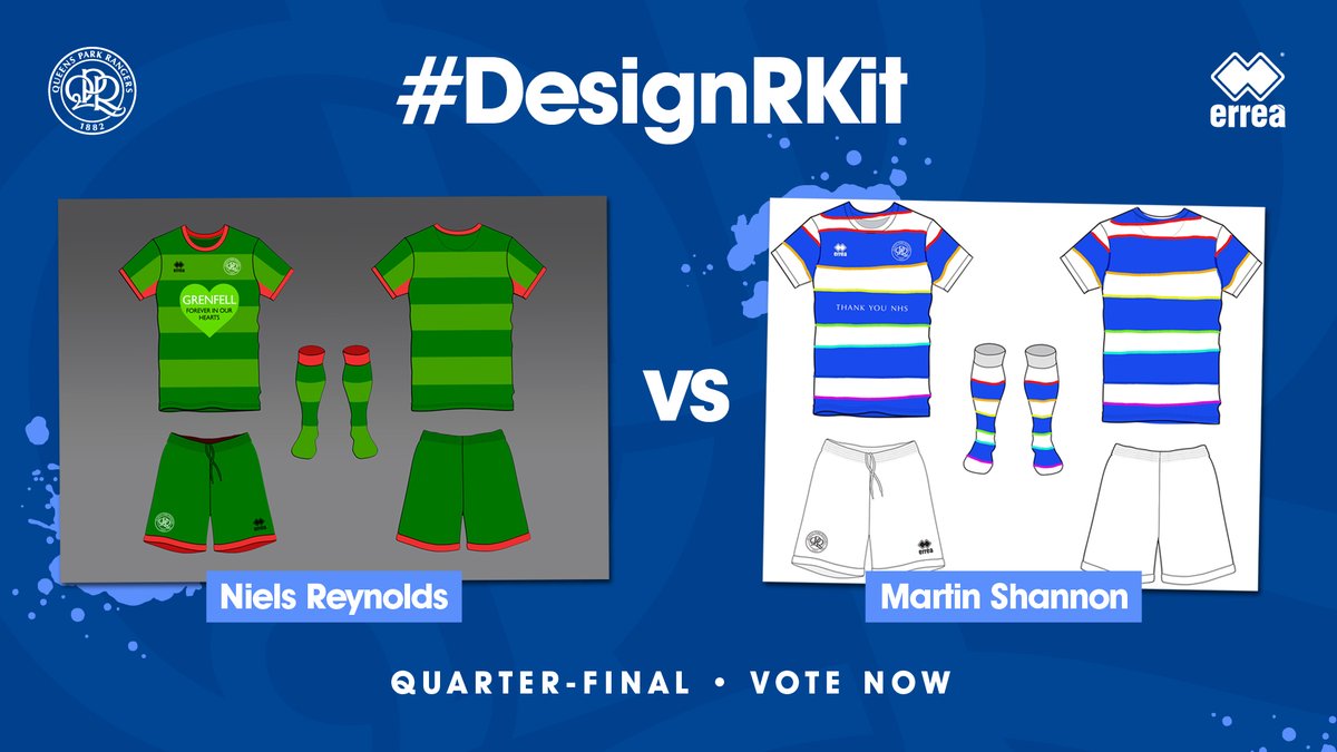 QPR's tweet photo. Niels Reynolds 🆚 Martin Shannon

Our fourth and final #DesignRKit quarter final pairing 👇 https://t.co/FAJcPhgclt