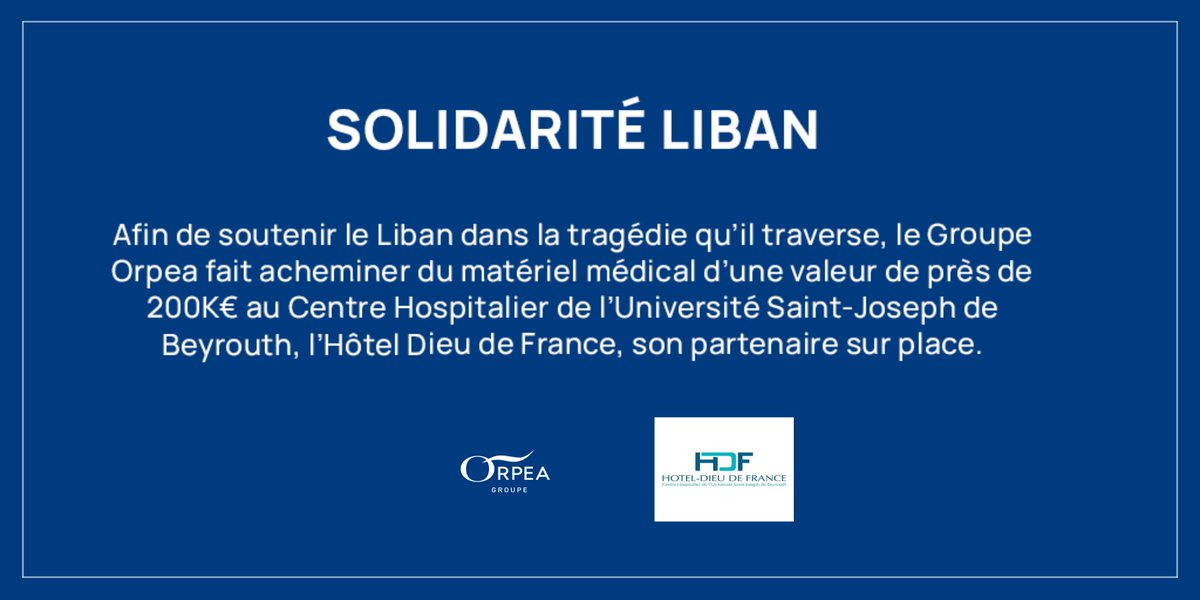 Face à l’urgence à Beyrouth, ORPEA participe à l’aide humanitaire amenée par la France et envoie du matériel d’une valeur de 200K€ au centre hospitalier @HDF_Beirut. Acheminé par @Francediplo, ce don viendra subvenir aux besoins d’aide aux victimes.
bit.ly/3fL0SmV
