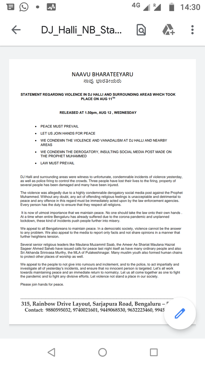  @peopleofindiaka issues a statement for peace, for the police to act impartially and not target innocent people. We will add that  #kannadanews media also restrain itself from being provocative.