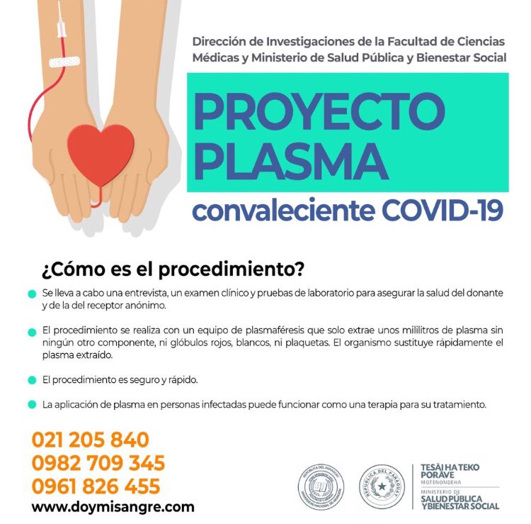 Si tuviste COVID-19 tenés la oportunidad de contribuir con la ciencia médica y de ayudar a alguien enfermo siendo parte del Proyecto de Investigación Plasma Convaleciente COVID-19. 
#NosCuidamosEntreTodos