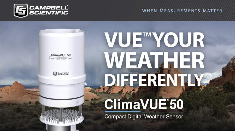 CampbellsciD's tweet photo. Der #ClimaVUE50 ändert die Art, wie Sie #meteorologische Daten erhalten. Alle gängigen meteorologischen #Messungen bei minimalem Stromverbrauch, ideal für #SolarPowered-Standorte. Infos: https://t.co/w3JOMdDljW. #WhenMeasurementsMatter, trust #CampbellSci. https://t.co/SvBx65JqHV