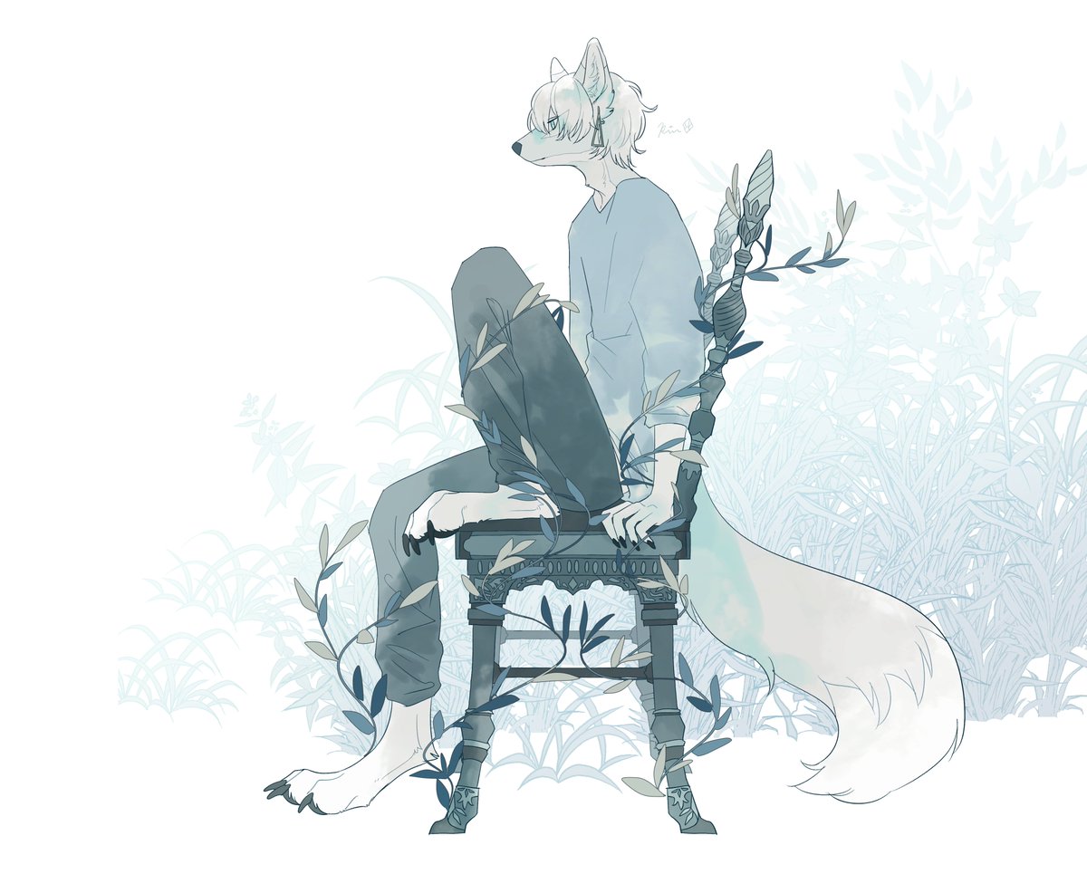 1boy male focus sitting animal ears solo tail knee up  illustration images