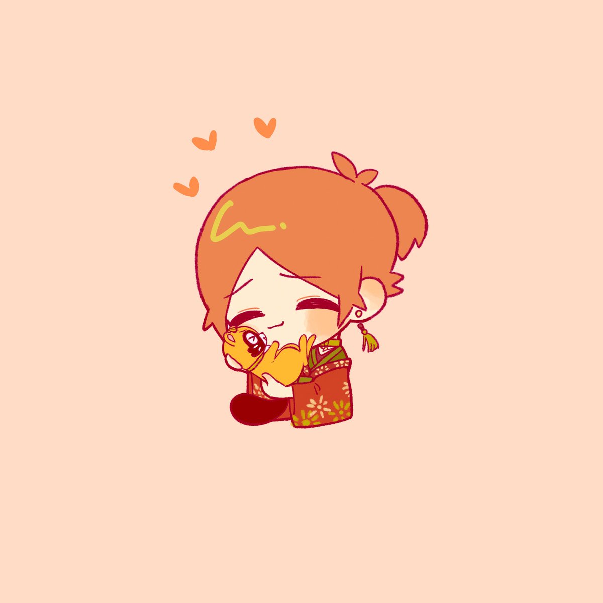 chibi heart closed eyes japanese clothes 1girl smile orange hair  illustration images