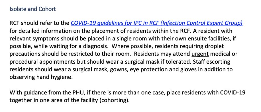 This is the extent of the advice given about how to separate infected and uninfected residents. No advice about which types of facility set-ups could never safely do so (such as facilities with more than one bed per room, shared bathrooms).  #auspol  #agedcarerc