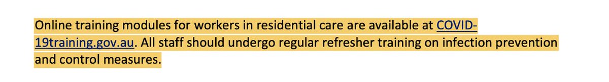 As we heard in evidence at the  #agedcarerc today, the online training modules that the Dept of Health recommended in these guidelines were voluntary, not compulsory. Here's the sole mention of the Dept of Health's training modules. Blink & you'd miss it  #auspol  #agedcarerc