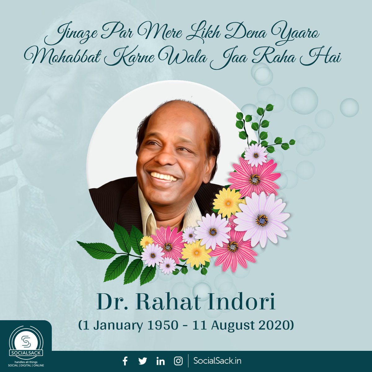 Rarely do we have the privilege to have a personality as Late Dr #rahatindorisahab to have amongst us. This is the remembrance to the person he was, to the voice he was, to the stands he took, calling a spade a spade.

#RIP #rahat #rahatindori #rahatindorifans #rahatindoripoetry