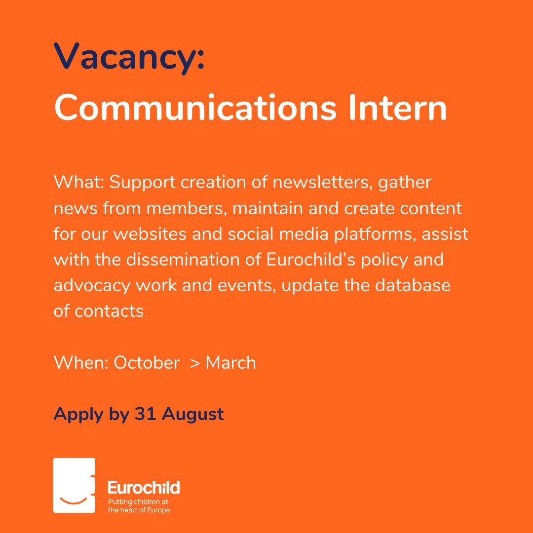 Eurochild_org's tweet image. 👉 #vacancy: Communications Intern!👈

We are looking for a digital communications wizard with experience in creating engaging content for our multiple channels.

Apply by 31 August here: eurochild.org/about-us/vacan…