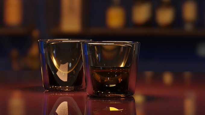 blenderの勉強で作ったウイスキーの入ったグラス。
覚えるの大変そう。 