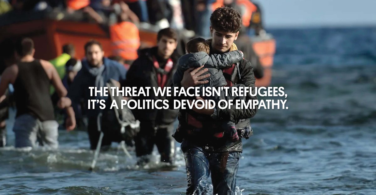 chooselove's tweet photo. Refugees are not a threat. Painting a small number of tired, scared, desperate people as a threat serves only to distract from the real issues we face. This is politics without empathy and we have to oppose it with everything we have. https://t.co/bVNi1iBGNw