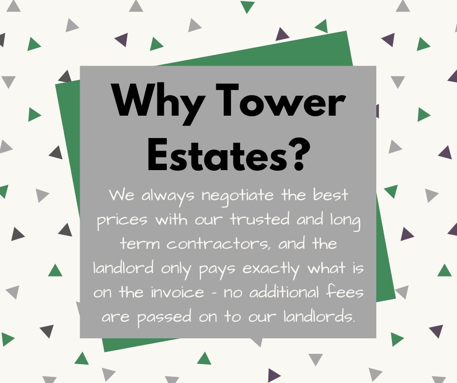 TowerEstatesLtd's tweet photo. #Landlords why choose Tower Estates? We work hard to get our landlords a good price when it comes to repairs, and we have no hidden or additional costs ❌ https://t.co/YFD9slgM8F