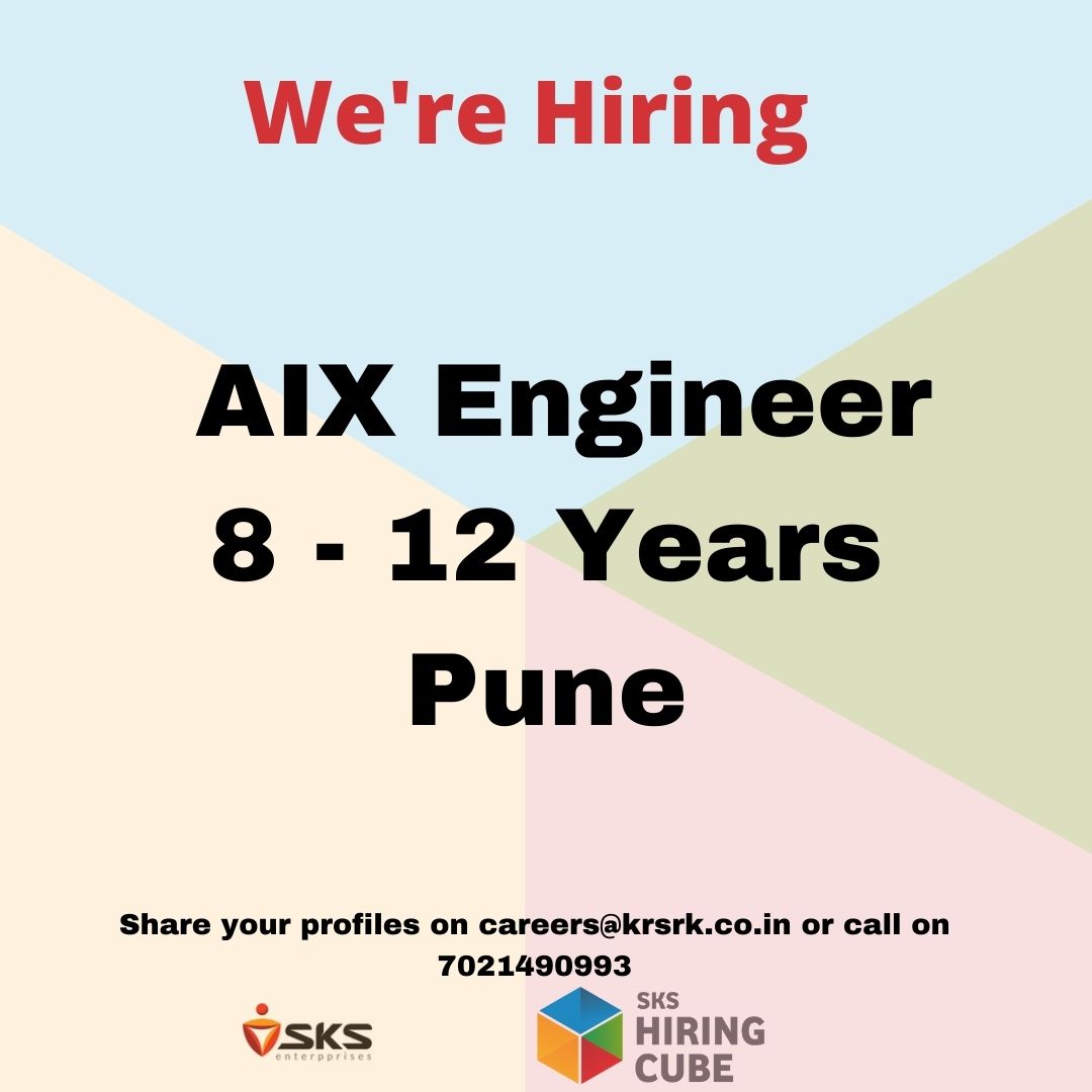 sksenterpprises's tweet photo. Looking for AIX Engineering
Location: #Pune
Skills: Minimum 8 years of experience having hands in site reliability engineering, #VMware, #Agile and #AIX.
Share your CV on interviews@krsrk.co.in or careers@krsrk.co.in
#skshiringcube #sksenterpprises #aixengineering #jobsforpune https://t.co/bG84E6Qvrh