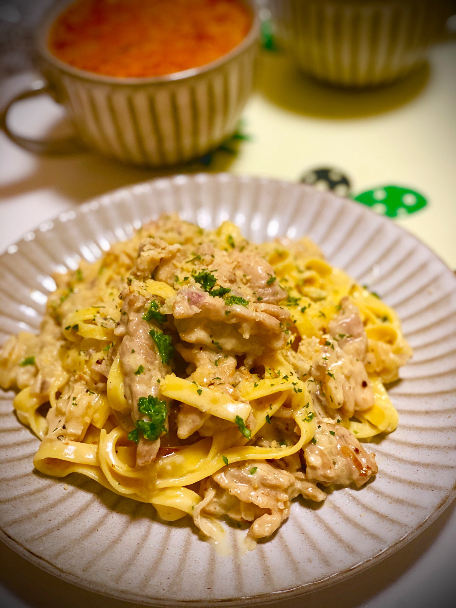 Mes 今夜はせせり入りフェットゥチーネアルフレード Made Some Fettuccine Alfredo With Seseri Chicken Neck Mes 今夜はせせり入りフェットゥチーネアルフレード Made Some Fettuccine Alfredo With Seseri Chicken Neck